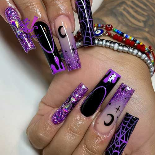 Halloween Purple Acrylic Nail Designs