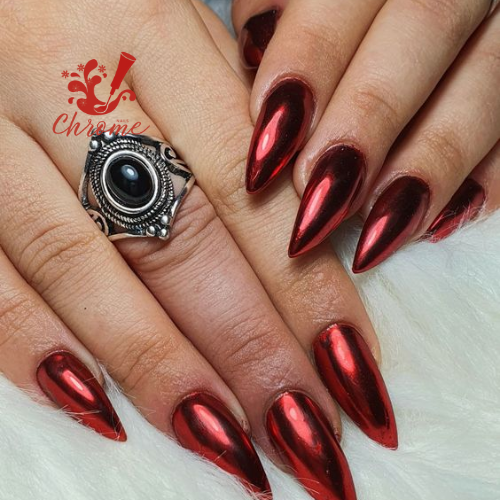 Ruby Red Chrome Nails