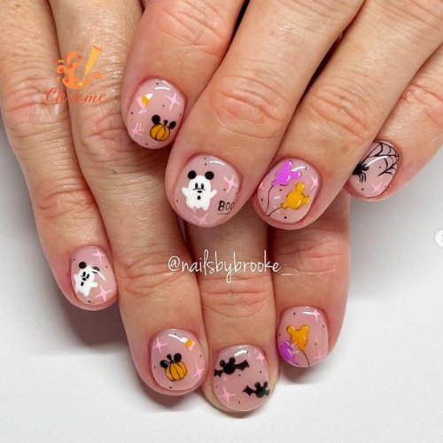 Mickey Ghost and Balloon Halloween Nails