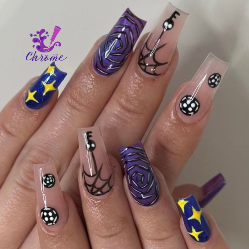 Purple and Nude Halloween Nail Art Style