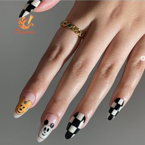 Checkered Disney Halloween Nails