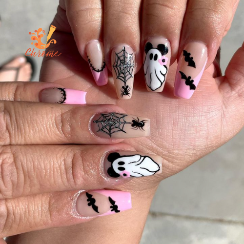 Pink Mickey Halloween Nails