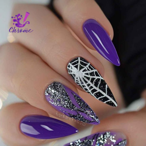 Sparkly Purple Ombre Halloween Nails