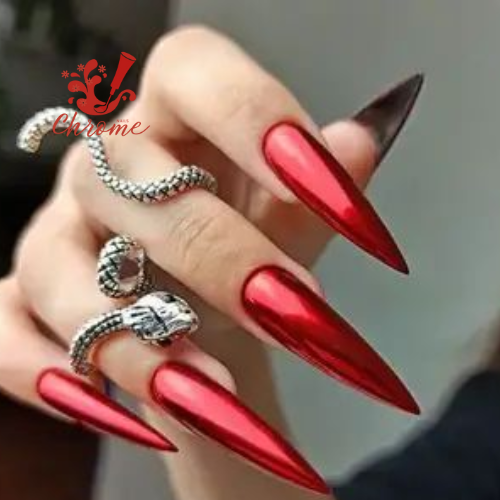 XXL Red Chrome Nails