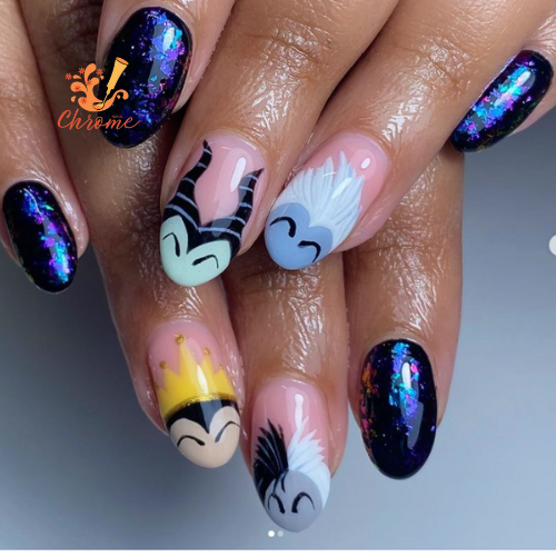 Glittery Disney Villain Tip Nails