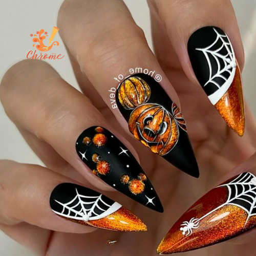 Shimmer and Matte Mickey Halloween Nails