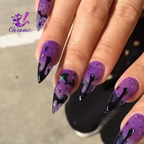 Glittery Purple Halloween Nails