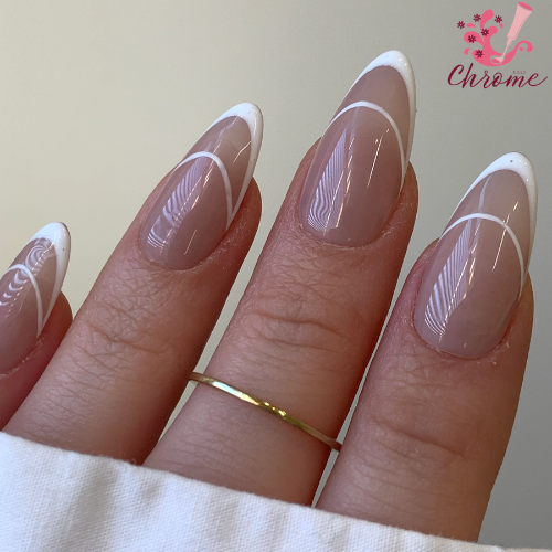 Negative Space French White Chrome Nails