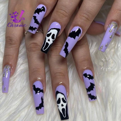 Purple Spooky Scream Nails