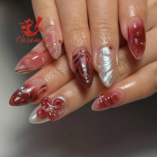 3D Red Chrome Nails