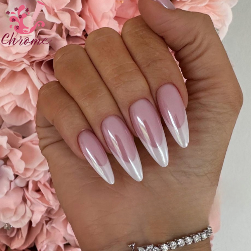 Light Pink Chrome French Manicure