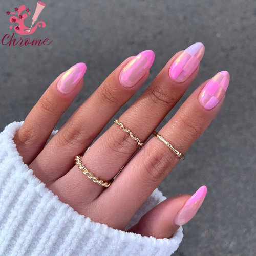 Pale Pink Chrome Nails