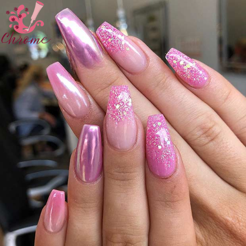 Pink Chrome Ombré Nails