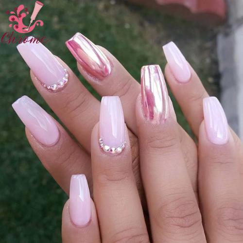 Nude Light Pink Chrome Nails