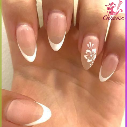 Negative Space White Chrome Nails