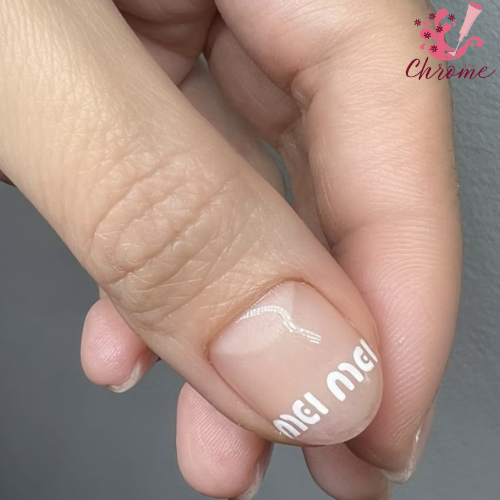 Monogrammed White Chrome Nails