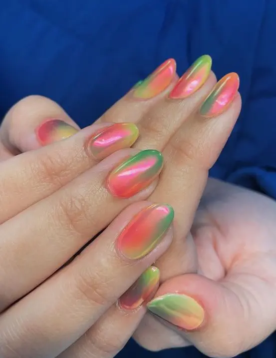 Spring colorful candy chrome nails
