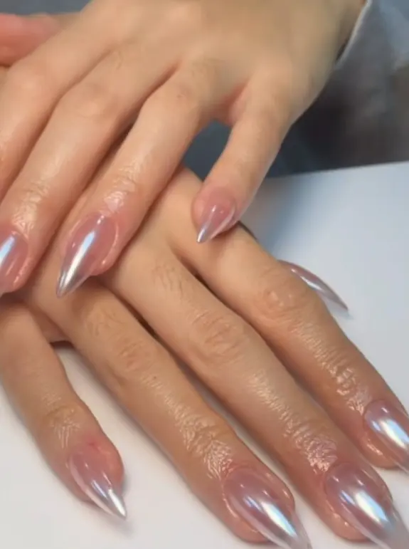 Barely there clear nails with white chrome
