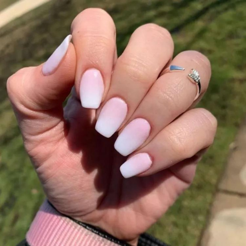 Milky White and Pink Ombre Dip Nails