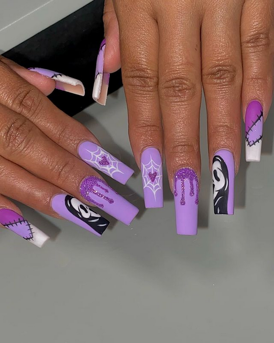 Beautiful Black and Purple Halloween Nails Design