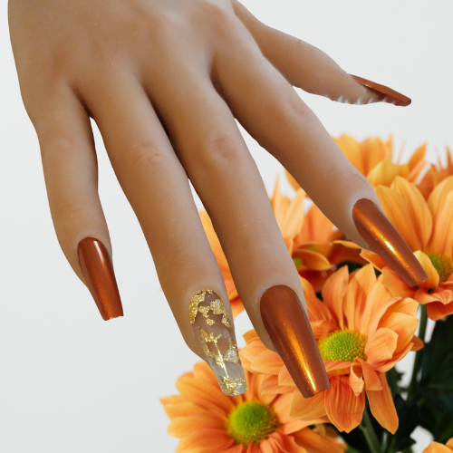 Orange chrome nails