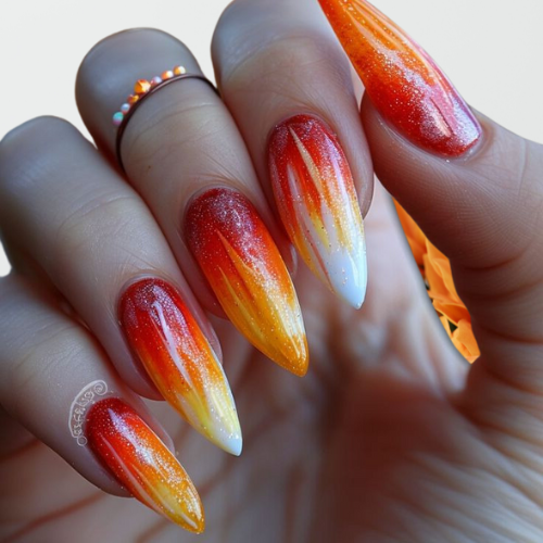 Orange chrome nails