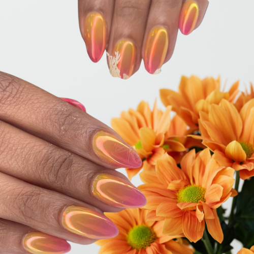 Orange chrome nails