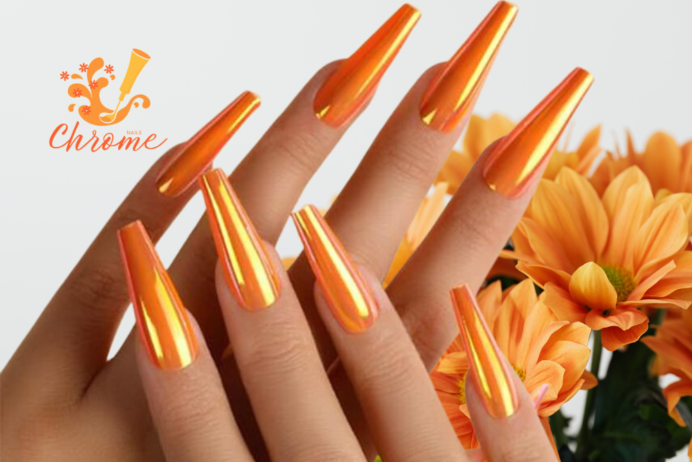 Orange chrome nails