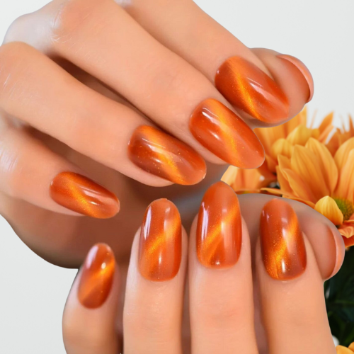 Orange chrome nails