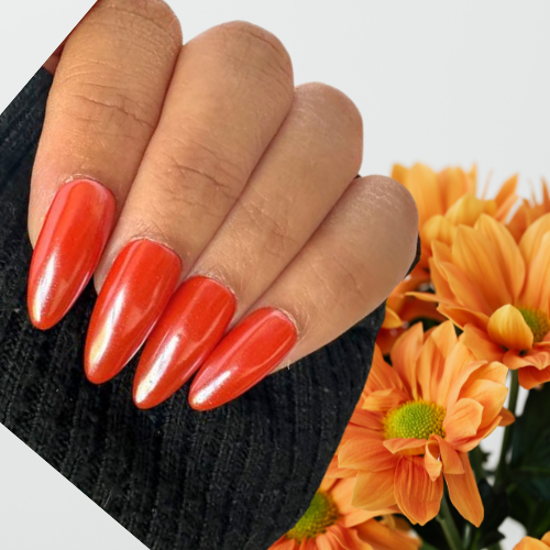 Orange chrome nails