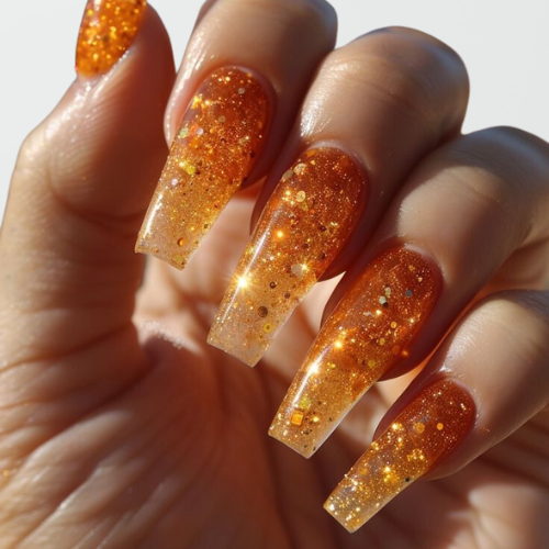 Orange chrome nails