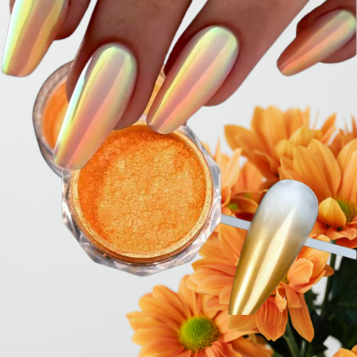 Orange chrome nails