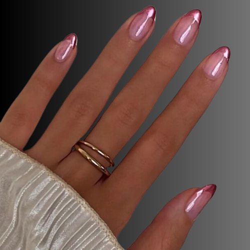 Pink Chrome French Tip Nails