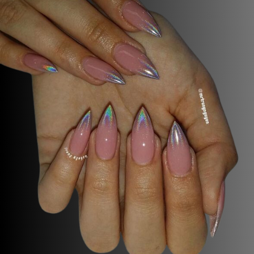 Pink chrome French tip nails 