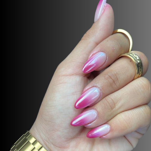 Pink chrome French tip nails 