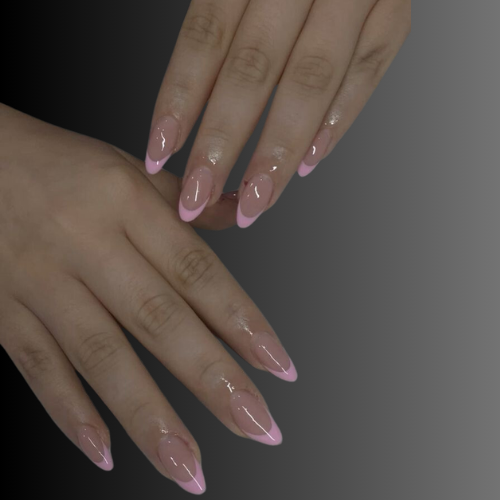 Pink chrome French tip nails 