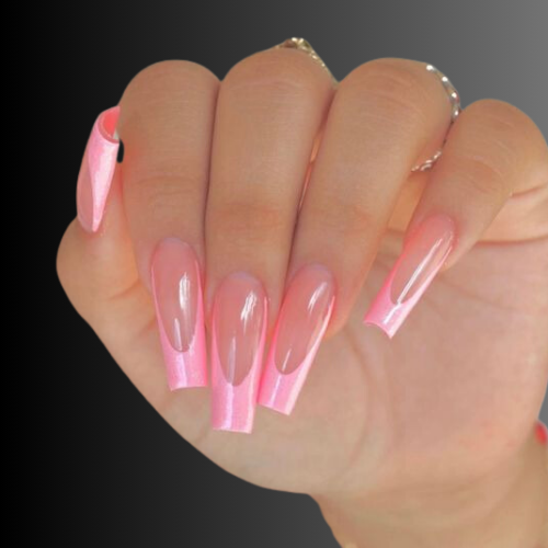 Pink chrome French tip nails 