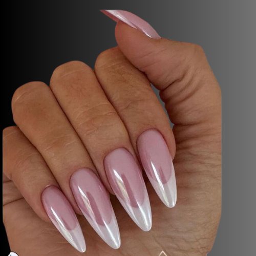 Pink chrome French tip nails 