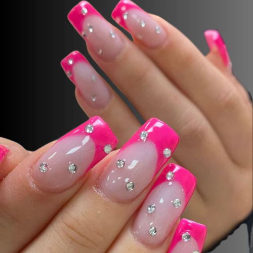 Pink chrome French tip nails 