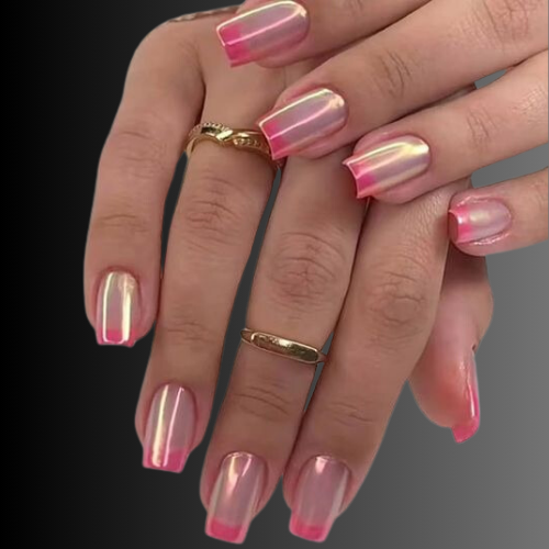 Pink chrome French tip nails 