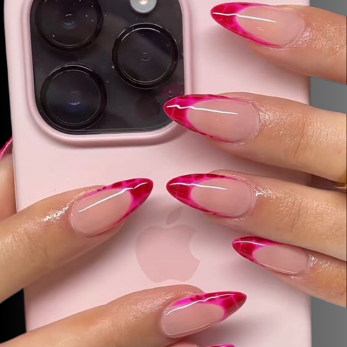 Pink chrome French tip nails 