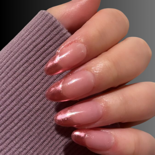 Pink chrome French tip nails 