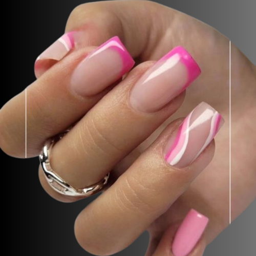 Pink chrome French tip nails