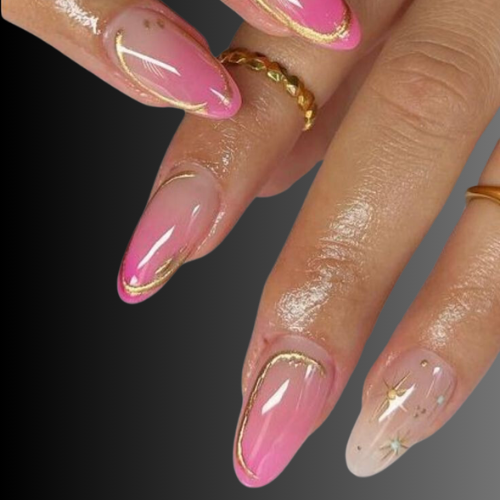 Pink chrome French tip nails 