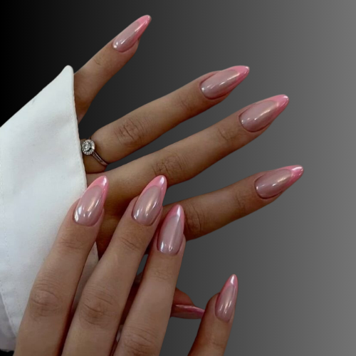 Pink chrome French tip nails 