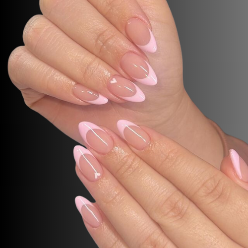 Pink chrome French tip nails 