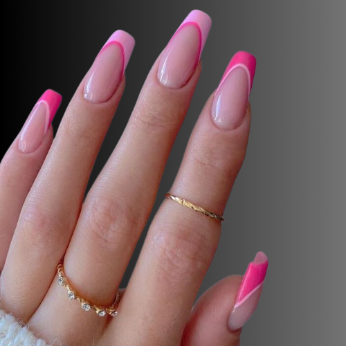 Pink chrome French tip nails 