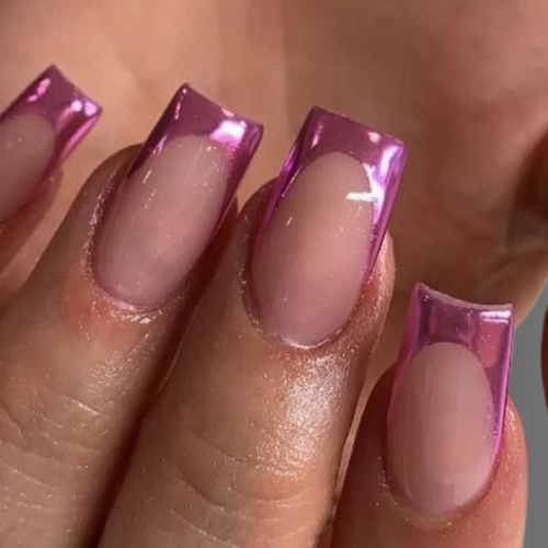 Pink chrome French tip nails 