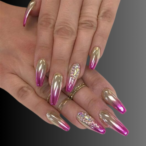 Pink chrome French tip nails