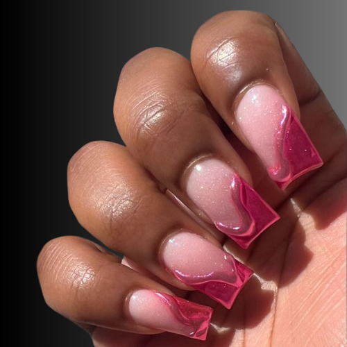 Pink chrome French tip nails 